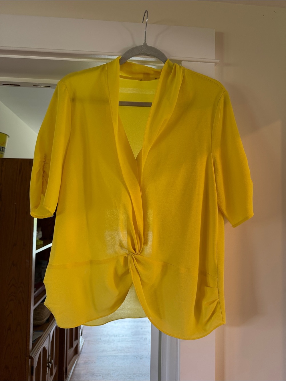 Bright Yellow Twist-Front Women’s Top